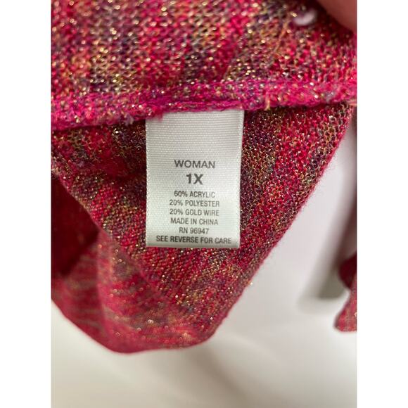 Dress Barn Knit Sweater Pullover Red Gold Plus Size 1X Sparkle Holiday Metallic - Picture 5 of 9